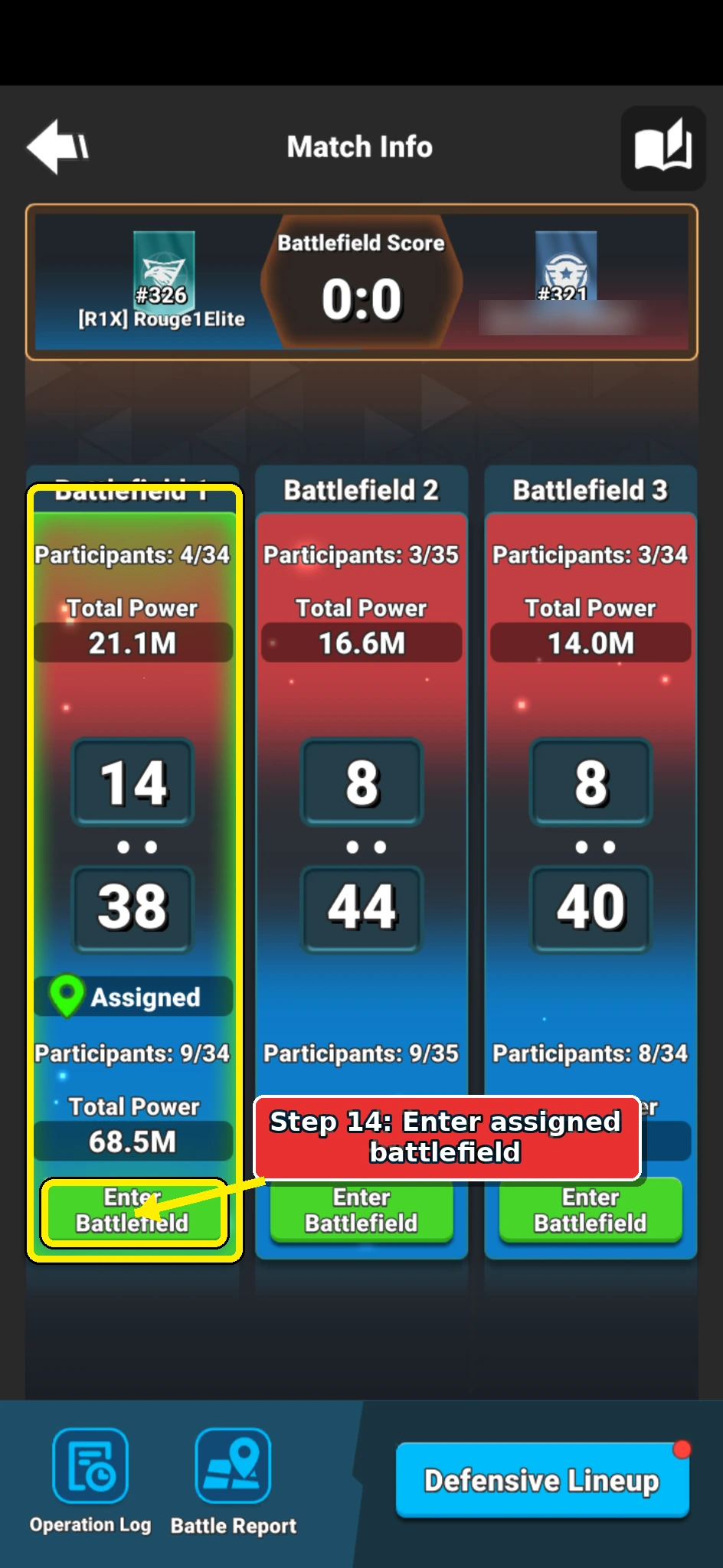 Alliance Brawl Match Info screen showing the assigned battlefield panel.