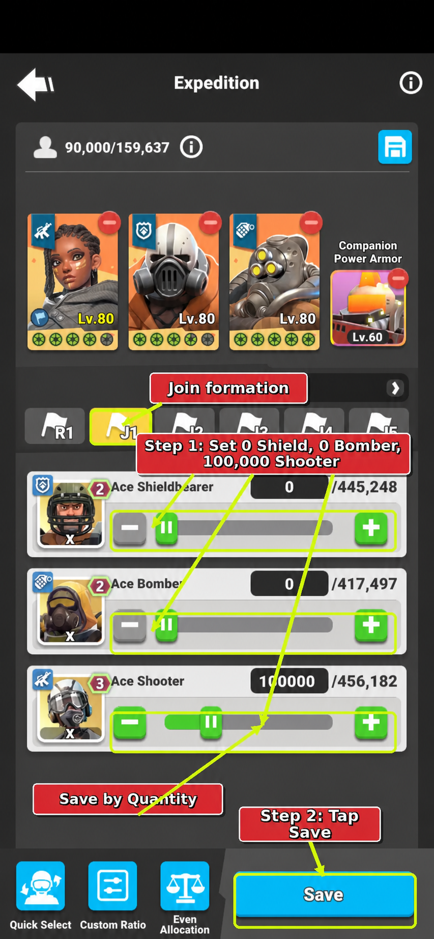 Annotated Ultimate Trial rally join formation saved by troop quantity.
