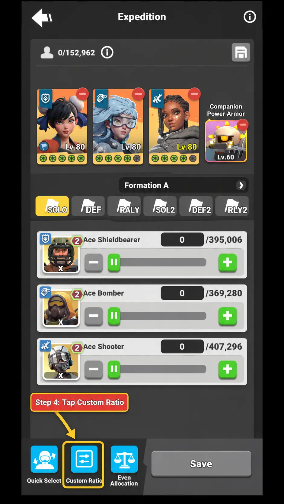 Step 4 screenshot showing the Custom Ratio button.